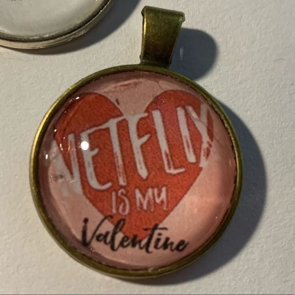 NETFLIX is my Valentine-bronze pendant on vegan leather cord NEW - Picture 2 of 2